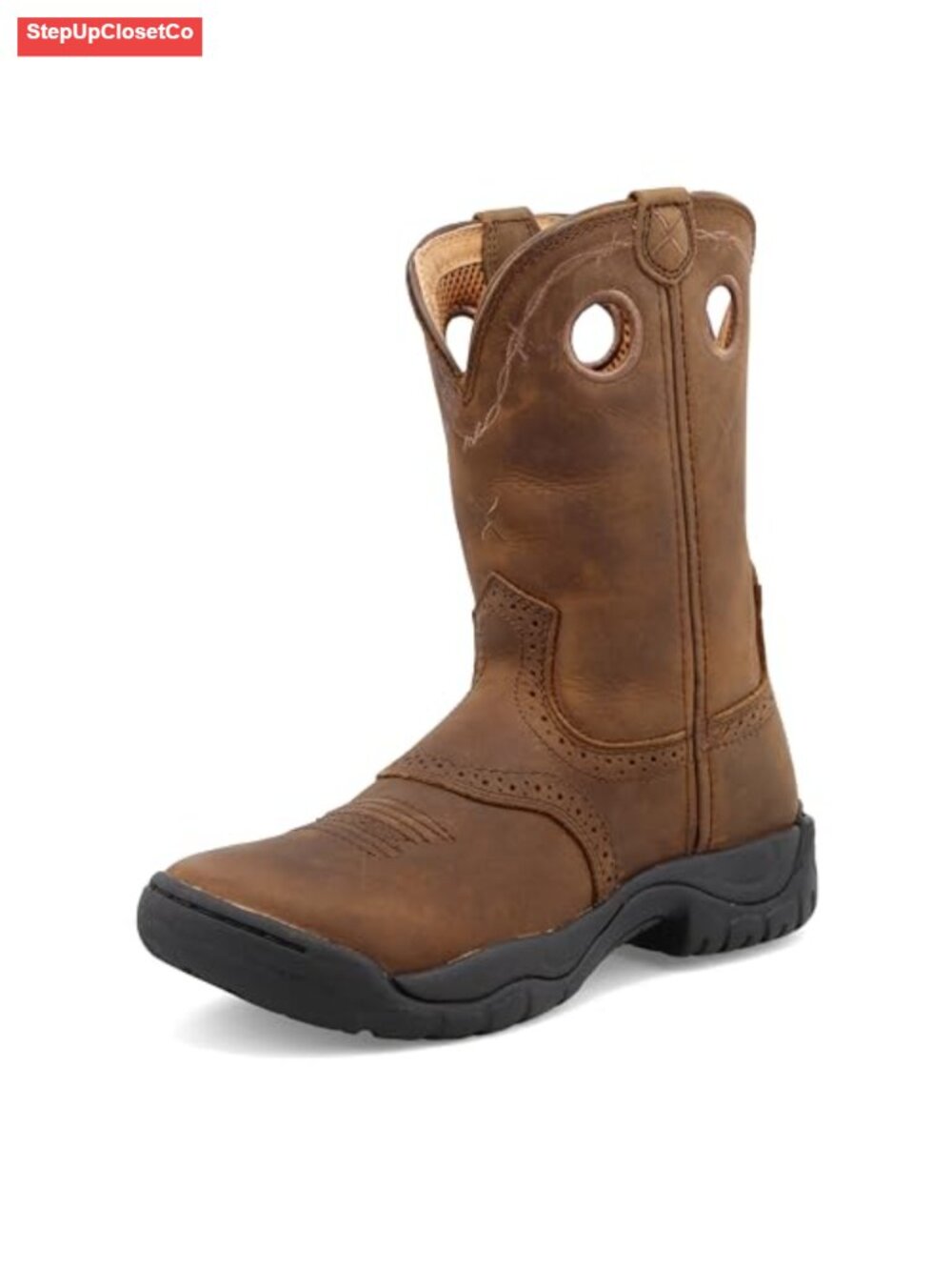 9" Pull On Soft Round Toe Western Work Boot - Full-Grain Oiled Leather, Water